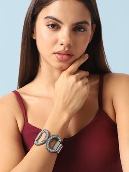 Sohi - Womens Embellished Circular Bracelet - Dark Silver