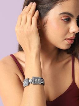 Sohi - Womens Pearl Drop Bracelet - Dark Silver