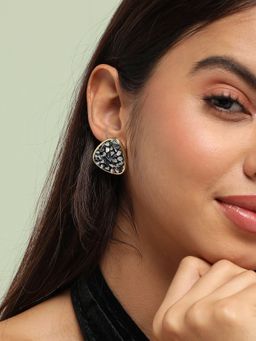 Sohi - Womens Embellished Cluster Triangle Stud Earrings - Silver