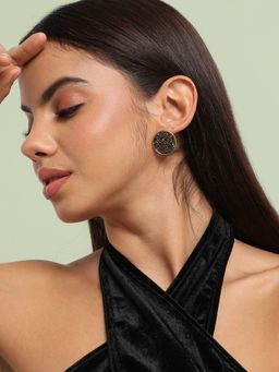 Sohi - Womens Embellished Cluster Circular Stud Earrings - Antique Gold