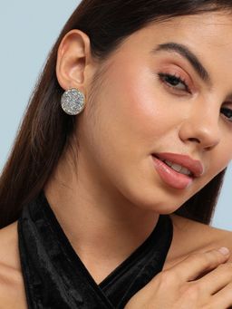 Sohi - Womens Embellished Cluster Circular Stud Earrings - Silver