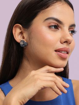 Sohi - Womens Flora Heart Stud Earrings - Midnight Blue