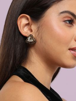 Sohi - Womens Heart-In-Heart Stud Earrings - Antique Gold