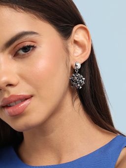 Sohi - Womens Embellished Cluster Drop Earrings - Silver