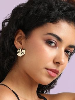 Sohi - Womens Textured Heart Stud Earrings - Gold