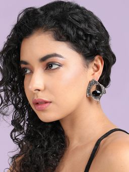 Sohi - Womens Twisted Stone Drop Earrings - Black