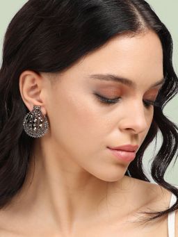 Sohi - Womens Intricate Balloon Drop Earrings - Dark Silver