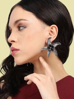 Sohi - Womens Textured Stone Starfish Drop Earrings - Black