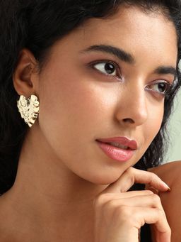 Sohi - Womens Dented Textured Heart Stud Earrings - Gold