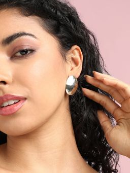 Sohi - Womens Textured Lined Circular Stud Earrings - Gold