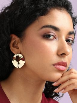 Sohi - Womens Minimal Swirl Circular Drop Earrings - Gold