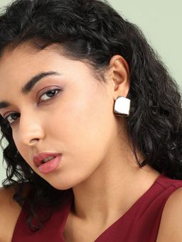 Sohi - Womens Folded Square Stud Earrings - Gold