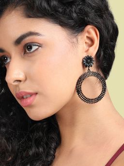 Sohi - Womens Maxi Daisy Intricate Circular Drop Earrings - Black