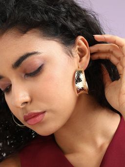 Sohi - Womens Minimal Dented Hoop Earrings - Gold