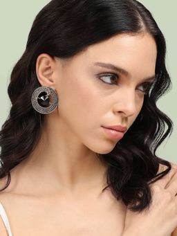 Sohi - Womens Stone Spiral Crystal Drop Earrings - Black