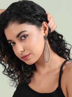 Sohi - Womens Maxi Lined Teardrop Drop Earrings - Green