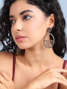 Sohi - Womens Circular Abstract Crystal Drop Earrings - Multicolour