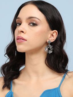 Sohi - Womens Foliage Triangle Drop Earrings - Silver