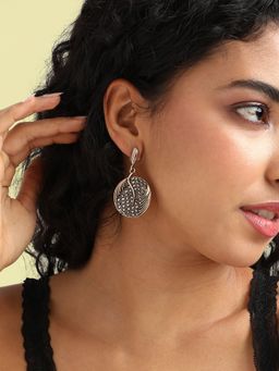 Sohi - Womens Circular Textured Drop Earrings - Gold