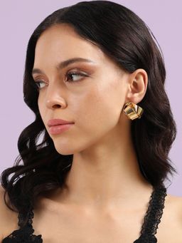Sohi - Womens Minimal Rolled Stud Earrings - Gold