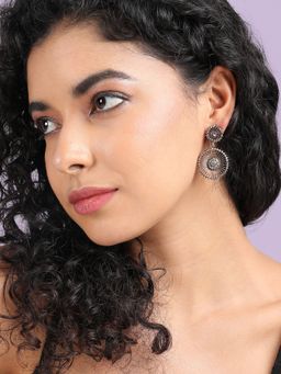 Sohi - Womens Crystal Lined Triangle Drop Earrings - Silver