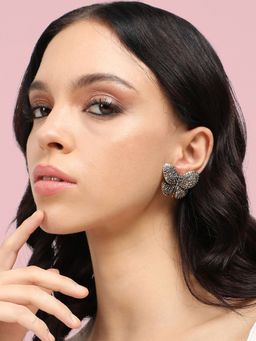 Sohi - Womens Butterfly Cluster Stud Earrings - Dark Silver