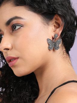 Sohi - Womens Antique Butterfly Drop Earrings - Silver