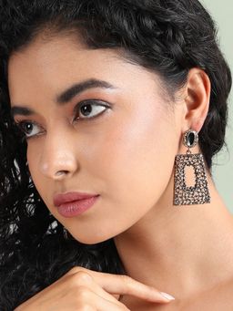 Sohi - Womens Intricate Geometric Drop Earrings - Black