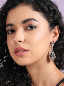 Sohi - Womens Abstract Crystal Drop Earrings - Black