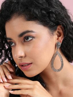 Sohi - Womens Maxi Intricate Antique Teardrop Drop Earrings - Silver