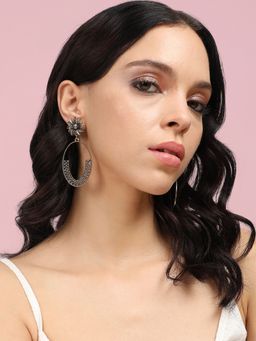 Sohi - Womens Crystal Oval Daisy Drop Earrings - Gold