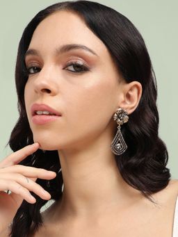 Sohi - Womens Anchor Lined Daisy Drop Earrings - Gold