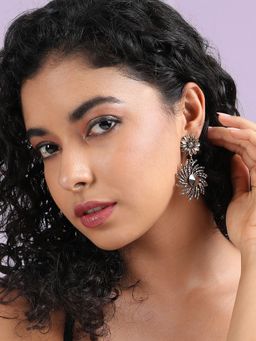 Sohi - Womens Crystal Daisy Swirl Drop Earrings - Gold