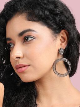 Sohi - Womens Intricate Crystal Circular Drop Earrings - Gold
