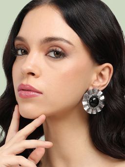 Sohi - Womens Stone Swirl Stud Earrings - Black