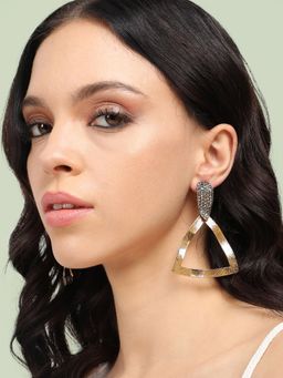 Sohi - Womens Textured Crystal Triangle Drop Earrings - Gold