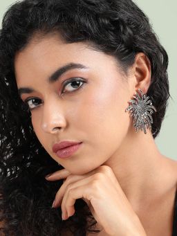 Sohi - Womens Crystal Wildflower Drop Earrings - Dark Silver