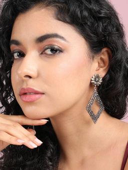 Sohi - Womens Intricate Daisy Rhombus Drop Earrings - Dark Silver