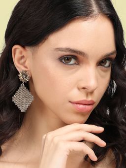 Sohi - Womens Daisy Rhombus Cluster Drop Earrings - Gold