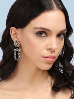 Sohi - Womens Daisy Intricate Geometric Drop Earrings - Dark Silver