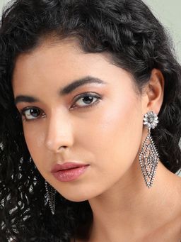 Sohi - Womens Daisy Cluster Rhombus Drop Earrings - Silver