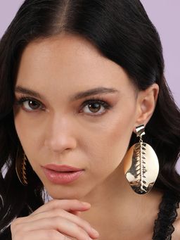 Sohi - Womens Embossed Leaf Drop Earrings - Gold