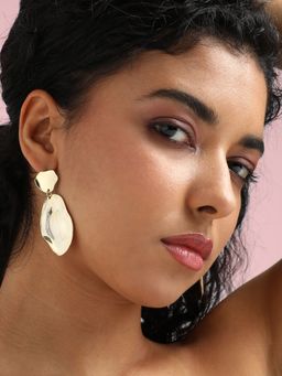 Sohi - Womens Textured Circular Drop Earrings - Gold