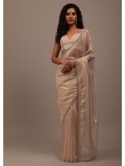 KALKI FASHION - Gold And Brown Saree Tissue With Cut Dana Embroidered Borders with Unstitched Blouse