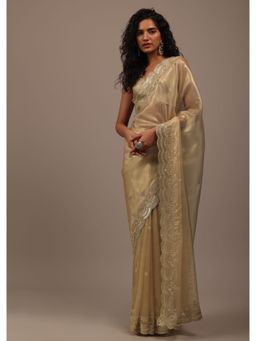 KALKI FASHION - Gold Toned Saree In Tissue With Cut Dana Embellished Borders with Unstitched Blouse