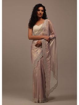 KALKI FASHION - Copper Toned Foil Saree Tissue With Embroidered Borders with Unstitched Blouse