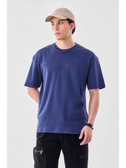 Snitch - Navy Blue Solid Half Sleeves Oversized Casual T-Shirt