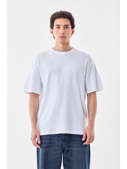 Snitch - White Solid Half Sleeves Oversized Casual T-Shirt