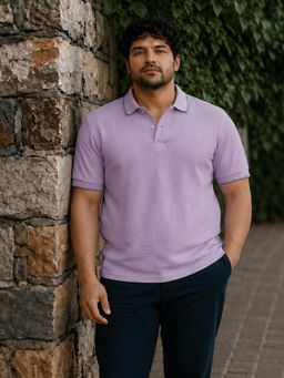 Instafab Plus - Lavender Mens Jacquard Knit Polo T-Shirt