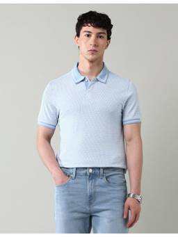 AD By Arvind - Blue Textured Slim Fit Polo Shirt